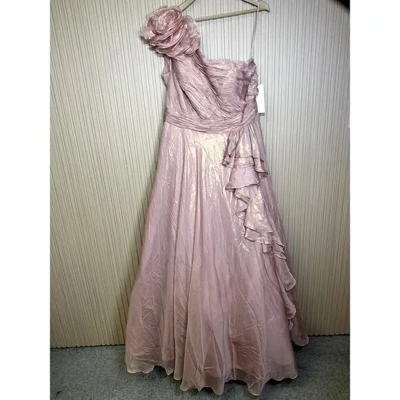Mac Duggal 49252 Floral One Shoulder Ruffle Prom Gown Size 14 Dresses